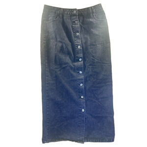 Women’s XL Black Denim Midi Skirt Button Front